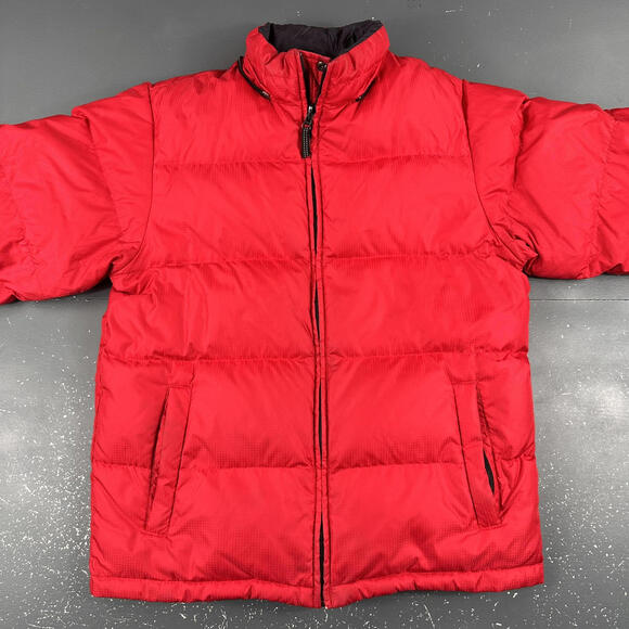 Lands End Goosedown Puffer Jacket Teen Boys Large Red Navy Reversible Thick Fill - Picture 2 of 9